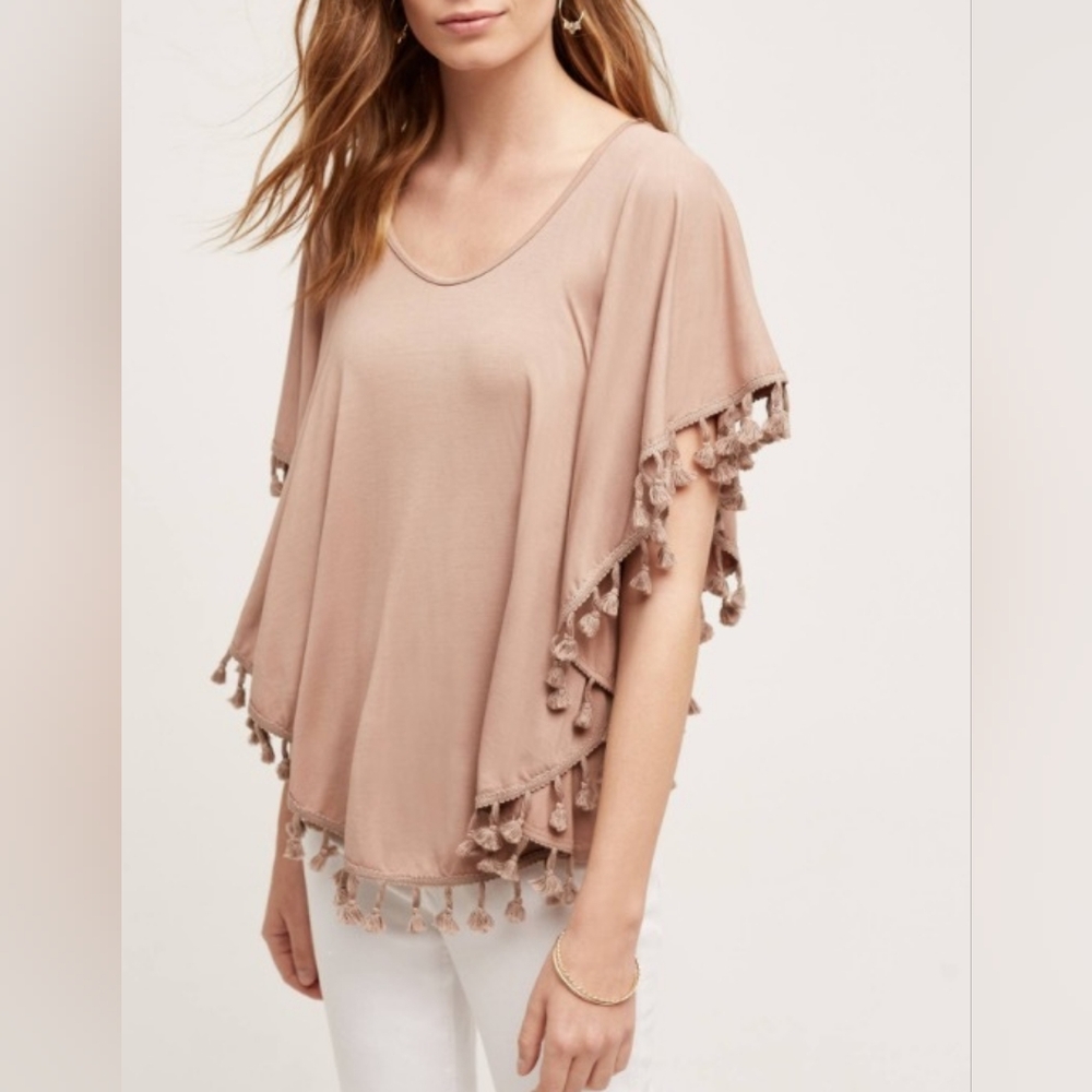 Anthropologie Eri + Ali Women's Tassel Trim Poncho Top With Attached Tank